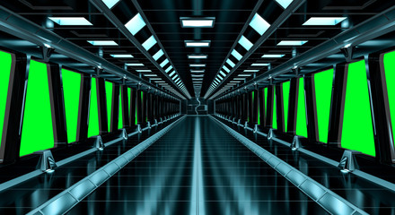 Spaceship black corridor 3D rendering