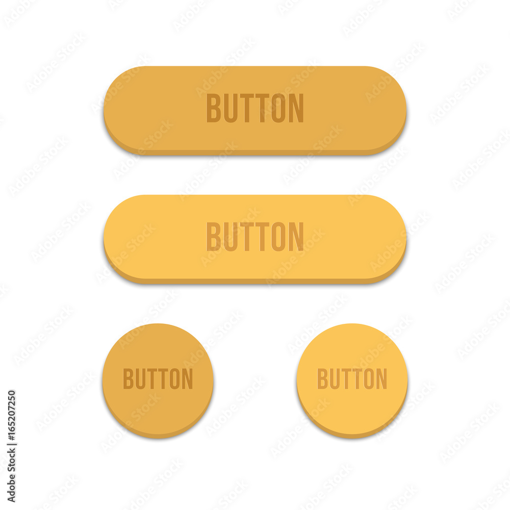 Poster set of simple round brown buttons for web sites. buttons of yellow color isolated on white backgroun