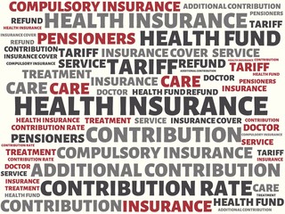HEALTH INSURANCE - image with words associated with the topic HEALTH INSURANCE, word, image, illustration