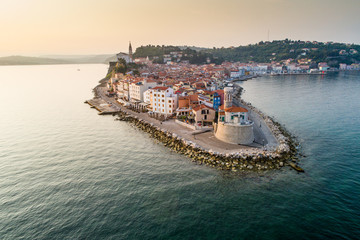 Piran on Slovenian adriatic coast in morning sun