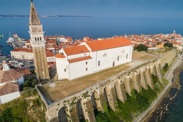 Piran on Slovenian adriatic coast in morning sun