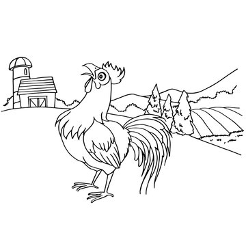 Cartoon rooster coloring page vector