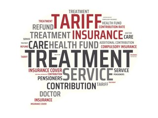 TREATMENT - DISEASE - image with words associated with the topic HEALTH INSURANCE, word, image, illustration