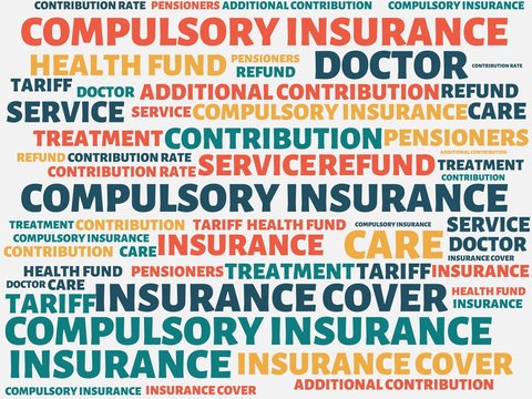 COMPULSORY INSURANCE - image with words associated with the topic HEALTH INSURANCE, word, image, illustration