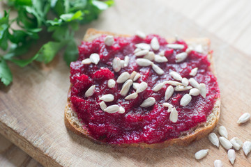 healthy vegan sandwich selective focus