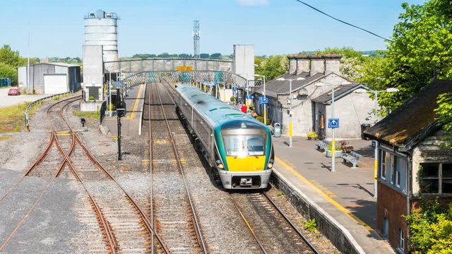 Timelapse of Irish train paaing by. Railway 4k