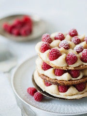 Millefeuille with vanilla cream and raspberry