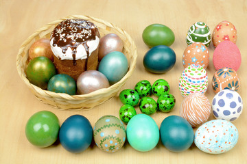 Easter eggs on a wooden table