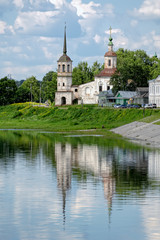 Fototapeta na wymiar Embankment of the Sukhona river in Veliky Ustyug, Russia