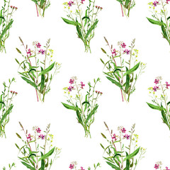 Fototapeta na wymiar seamless pattern with watercolor drawing wild flowers