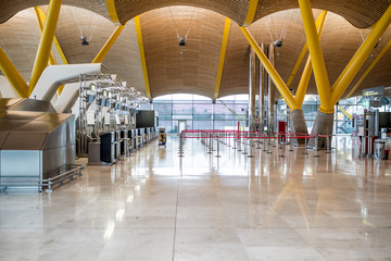 empty airport inside terminal and check-in counter