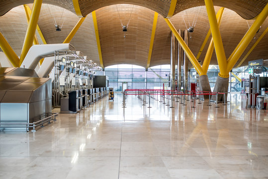 empty airport inside terminal and check-in counter