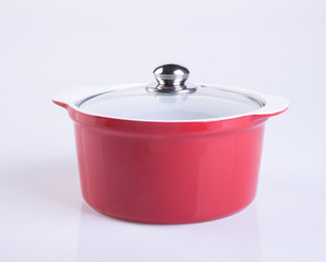 pot or red pot with cover on background.