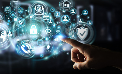 Businesswoman protecting his data personal information 3D rendering