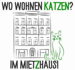 Strichzeichnung -  Wo wohnen Katzen?