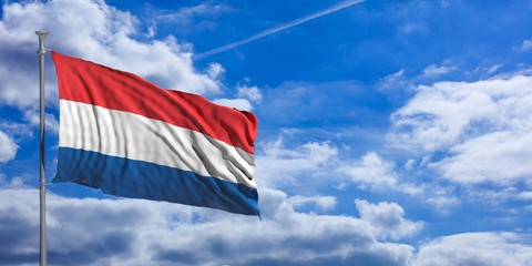 Netherlands waving flag on blue sky. 3d illustration
