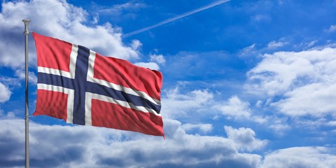 Norway waving flag on blue sky. 3d illustration