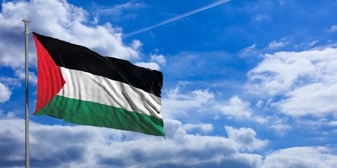 Palestine waving flag on blue sky. 3d illustration
