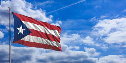 Puerto Rico waving flag on blue sky. 3d illustration