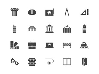 Architecture and construction set of silhouettes icons