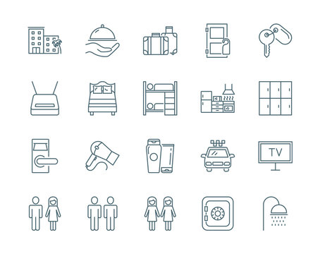 Hostel And Hotel Vector Icons Set