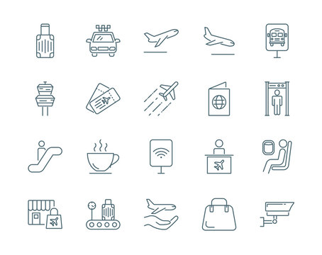 Airport vector icons set