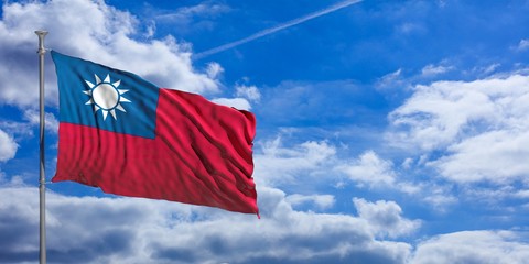 Taiwan waving flag on blue sky. 3d illustration
