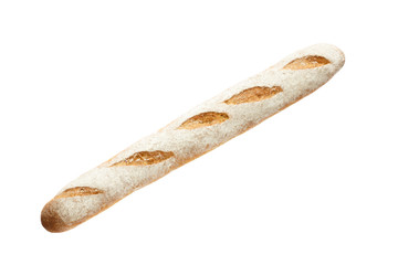 French bread on white background top view.