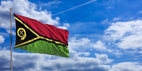 Vanuatu waving flag on blue sky. 3d illustration