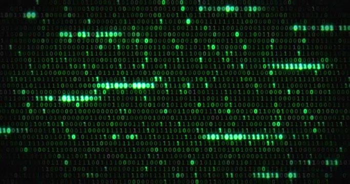 zero and one green binary digital code, computer generated seamless loop abstract motion background, new technology concept