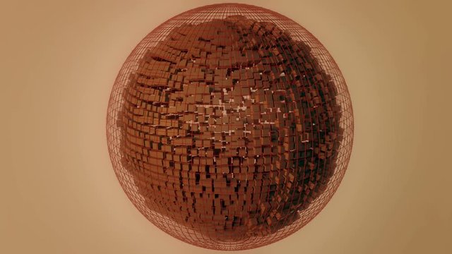 Abstract animation of an undulating sphere composed of cubes