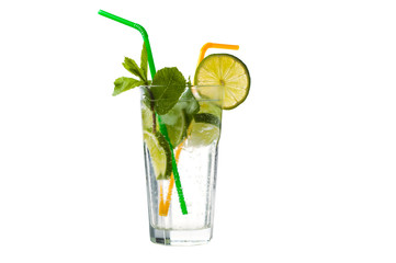 Mojito cocktail on a white background with a splash