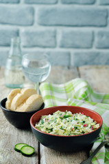 Cabbage radish cucumber dill salad with greek yogurt dressing