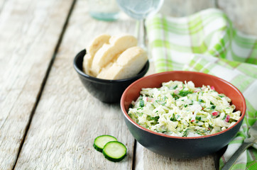 Cabbage radish cucumber dill salad with greek yogurt dressing