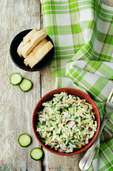 Cabbage radish cucumber dill salad with greek yogurt dressing