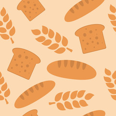 Bread and wheat seamless pattern flat design