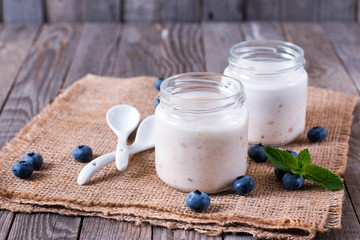 Healthy yogurt with blueberries
