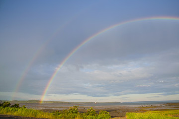 Double Rainbow at low tide in down east Maine.