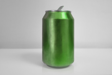 Aluminum Dark Green Soda Can over White Background