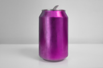 Aluminum Pink Soda Can over White Background