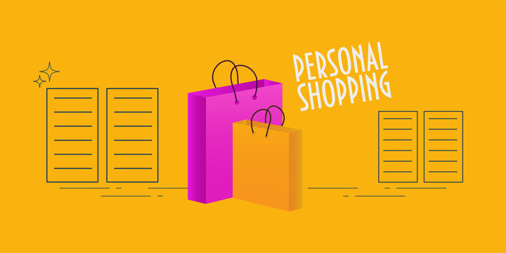 Vector illustration for personal shopper promotion: shopping bags and shop shelves.