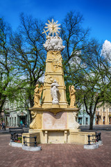 Naklejka premium Subotica, Serbia - April 23, 2017: The Holy Trinity monument in Subotica town, Serbia