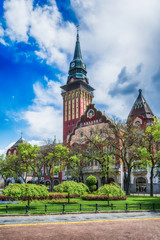Fototapeta na wymiar Subotica, Serbia - April 23, 2017: Retro building of city hall in Subotica city, Serbia