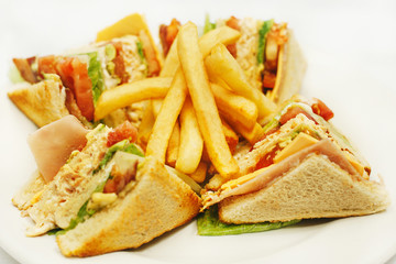 club sandwich and fries