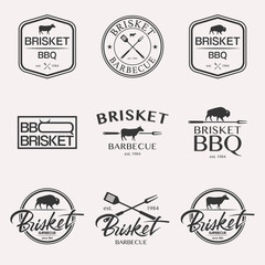 Barbecue brisket lettering logo set BBQ isolated on white background