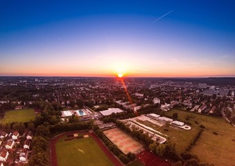 Summer evening aerial image of the city of Erlangen in Bavaria in Germany