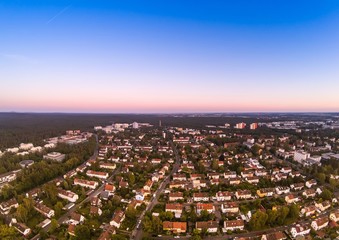 Summer evening aerial image of the city of Erlangen in Bavaria in Germany