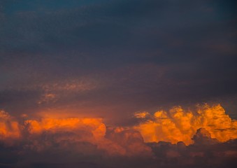 By the evening sun illuminated cumulonimbus over the city of Erlangen in Germany