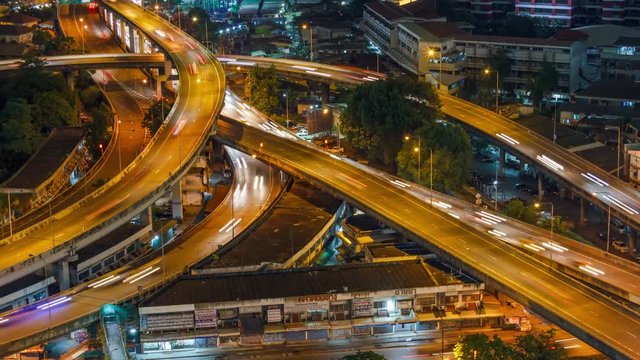  Expressway in the Bangkok city in Thailand. Night time lapse