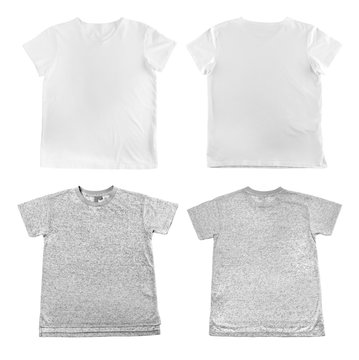 Different views of t-shirts on white background